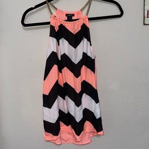 Chevron, slit back with gold chain sleeveless top